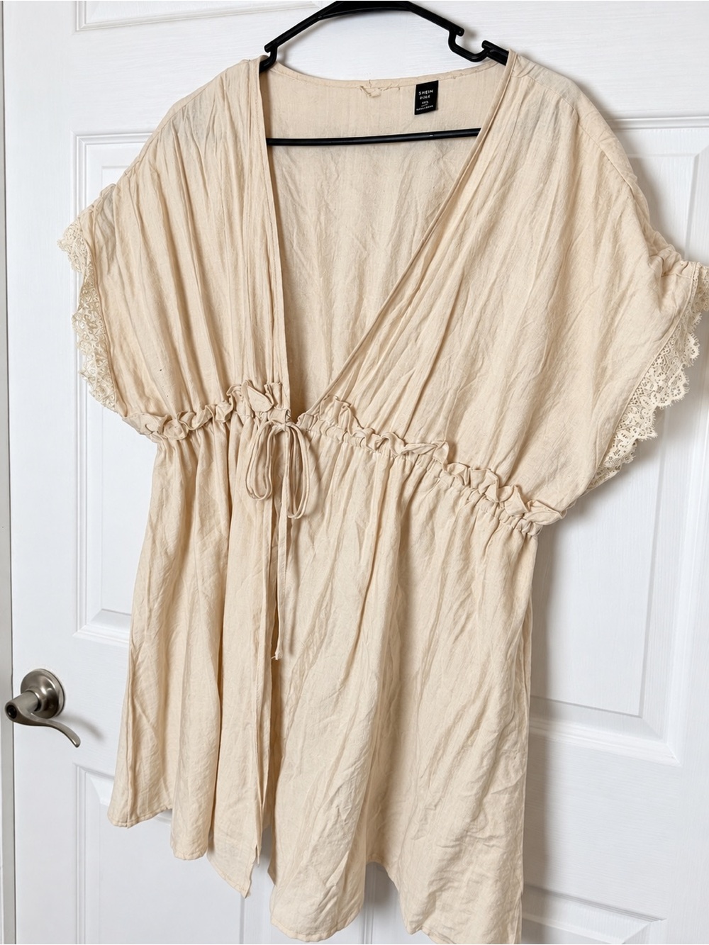 SHEIN Cream Drawstring V-Neck Tunic